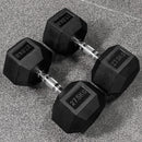Hex dumbbells with rubber ends and chrome handles