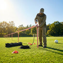 Football crowd control barrier with PVC poles for outdoor use
