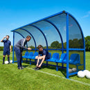 Fixed team shelter with aluminium frame and polycarbonate panels for sports
