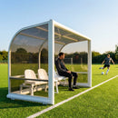 Fixed team shelter with aluminium frame and polycarbonate panels for sports