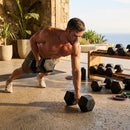 Hex dumbbells with rubber ends and chrome handles