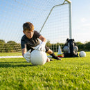 Hybrid goalkeeper gloves in white and black with neoprene backhand