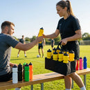 Set of 10 hygiene water bottles with non-contact nozzles and foldable carrier