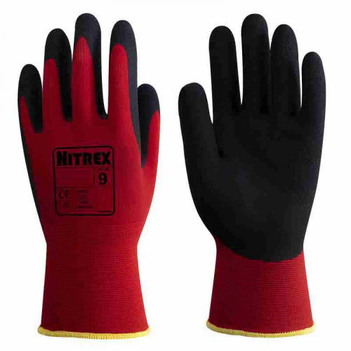 Black Foam Latex Palm Coated Work Gloves - Seamless Nylon/Spandex Liner - Wet & Dry Grip - In Bags of 10 Pairs