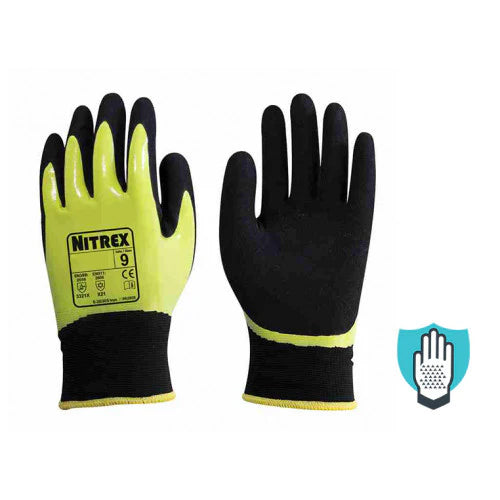 Black Hi-Viz Firm Grip Thermal Work Gloves - Moisture Protection - Abrasion & Tear Protection - NitreGrip® Technology - In Bags of 10 Pairs