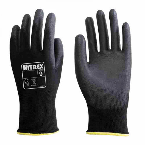 Dark Slate Gray Black PU Palm Coated Gloves - High Dexterity, Abrasion & Tear Protection - In Bags of 10 Pairs