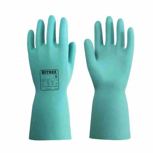 Cadet Blue Flock Lined Nitrile Gloves - Chemical Resistant - Food Safe - Abrasion Resistant - Wet Grip - In Bags of 10 Pairs