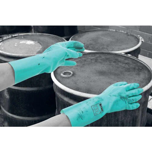 Dim Gray Flock Lined Nitrile Gloves - Chemical Resistant - Food Safe - Abrasion Resistant - Wet Grip - In Bags of 10 Pairs