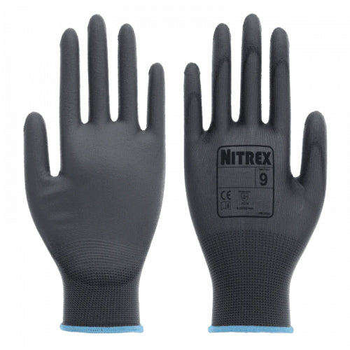 Dark Slate Gray Grey PU Palm Coated Gloves - High Dexterity, Abrasion & Tear Protection - In Bags of 10 Pairs