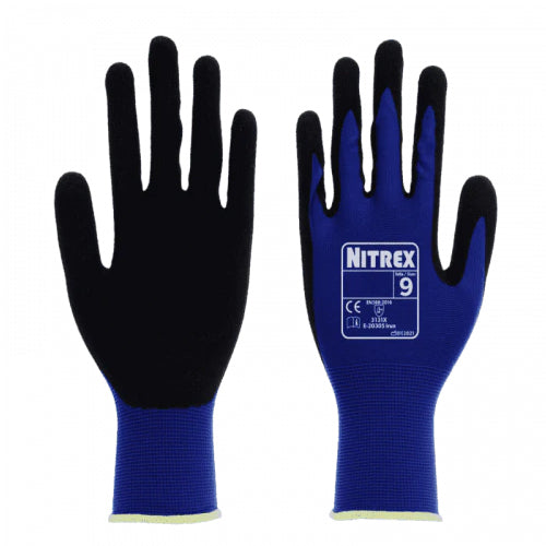 Black Sandy Nitrile Palm Coated - Firm Grip Gloves - Abrasion Resistant - NitreGrip® Technology - In Bags of 10 Pairs