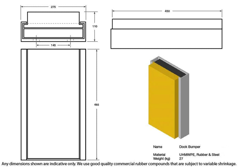 Black Rubber & Steel Dock Bumper 465 x 275 x 110mm