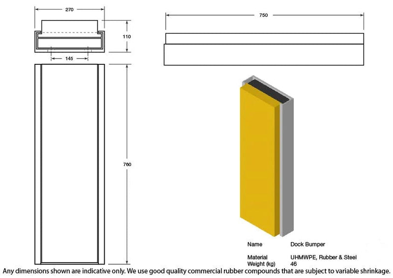 Goldenrod Rubber & Steel Dock Bumper 760 x 270 x 110mm