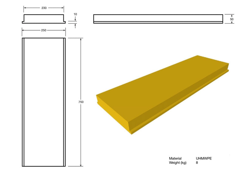 Dark Goldenrod UHMWPE Front Plate - 750 x 250 x 50mm