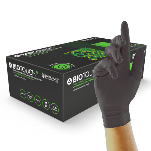Dark Slate Gray Black – Disposable Biodegradable Nitrile Gloves - Beaded Cuff - Cases of 10 Boxes, 100 Gloves per Box