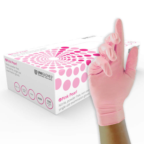 Misty Rose Pink Nitrile Examination Gloves – Cases of 10 Boxes, 100 Gloves per Box