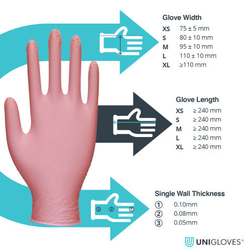 Light Sea Green Pink Nitrile Examination Gloves – Cases of 10 Boxes, 100 Gloves per Box