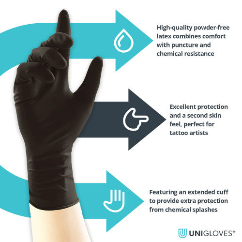 Medium Turquoise Long Cuff Latex Examination & Tattoo Artist Gloves - Cases of 10 Boxes, 100 Gloves per Box