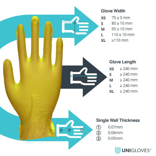 Goldenrod Clear Vinyl Powder Free Gloves – Cases of 10 Boxes, 100 Gloves per Box