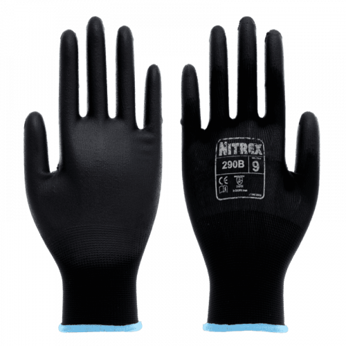 Black Black PU Palm Coated Gloves - High Dexterity, Abrasion & Tear Protection - In Bags of 10 Pairs
